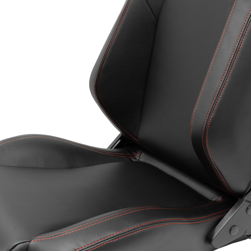 Sport seat 'VGR' - Black Synthetic leather + Red stitching - Dual-side reclinable back-rest - incl. slides