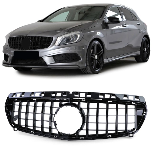 Grill passend voor Mercedes A-Klasse W176 12-15 Zwart Glans