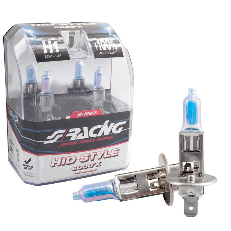 Simoni Racing Halogen Bulbs 'HID Style' H1 (6000K) Hyperwhite 12V/55W, set of 2 pieces ECE-R37