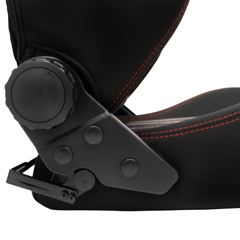 Sport seat 'VGR' - Black Fabric + Fabric in Red checkered pattern + Red stitching - Dual-side reclinable back-rest - incl. slides