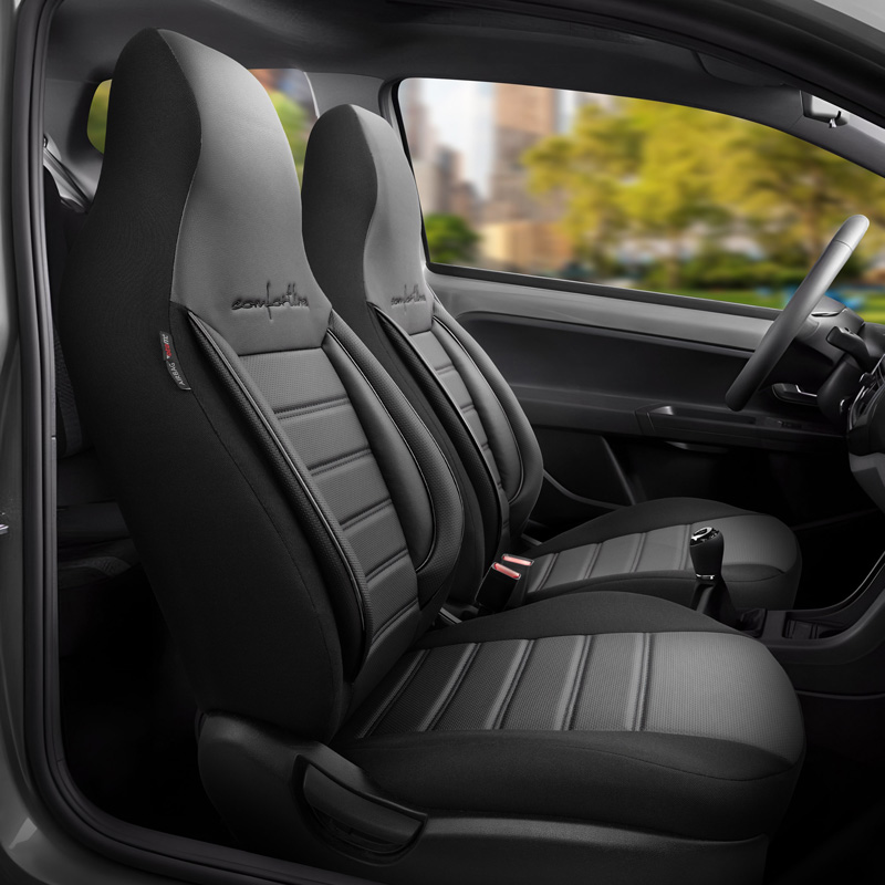 Universal Leather/Fabric 'CityBug' Seat cover set 'Comfortline' Black/Grey - 9-pieces -  Side-Airbags