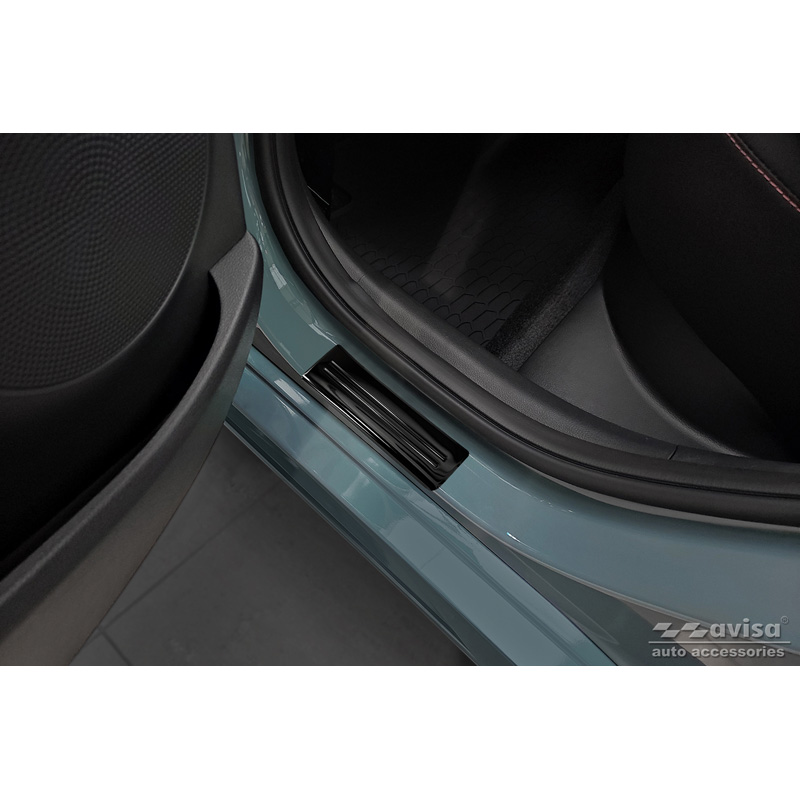 Black Inox door sill protectors  Hyundai Kona 2017-2020 & FL 2020-2023  'Hybrid' - 4-pieces