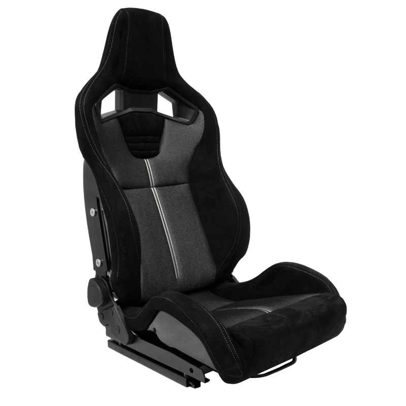 Sport seat 'NK Premium' - Black Suede + Grey 'Mesh' Fabric - Dual-side reclinable fibreglass back-rest - incl. slides
