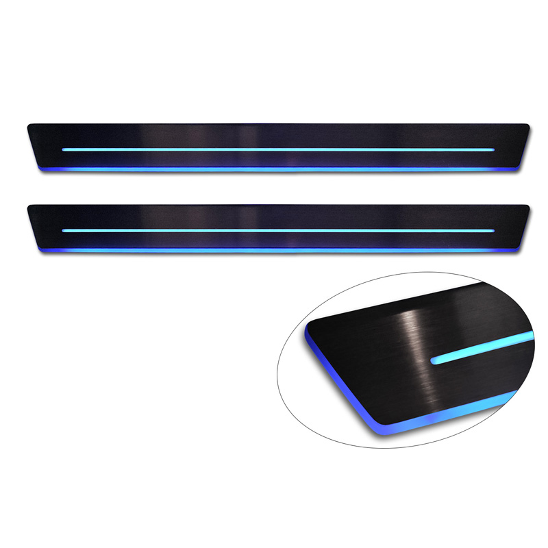 Universal Door Sill Protector Set Black stainless steel with blue LED lighting - 2-Pieces - 44,8 x 4 cm