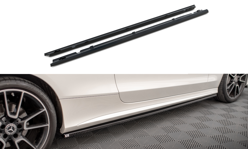 Zijskirts passend voor Mercedes C Klasse Coupe AMG Line C205 Facelift 2018 - 2021 Maxton Glans Zwart