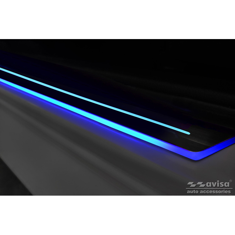 Universal Door Sill Protector Set Black stainless steel with blue LED lighting - 2-Pieces - 44,8 x 4 cm