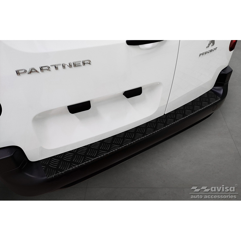 Matt Black Aluminum Rear bumper protector  Citroën Berlingo (Multispace) & Peugeot Partner 2008-2015 & 2015-2018 & 2018- & Peugeot Rifter 2018- & Opel Combo E 2018- & Toyota Proace City/Verso 2019- & Fiat Doblo 2022- 'Riffled Plate'