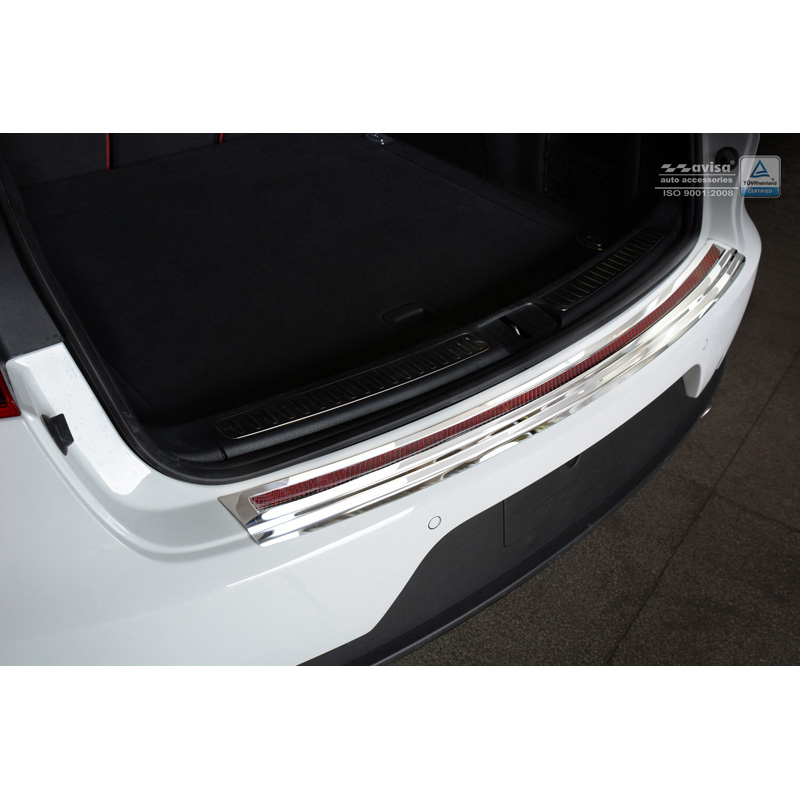 Stainless Steel Rear bumper protector 'Deluxe'  Porsche Macan 2014- Chrom/Red-Black Carbon