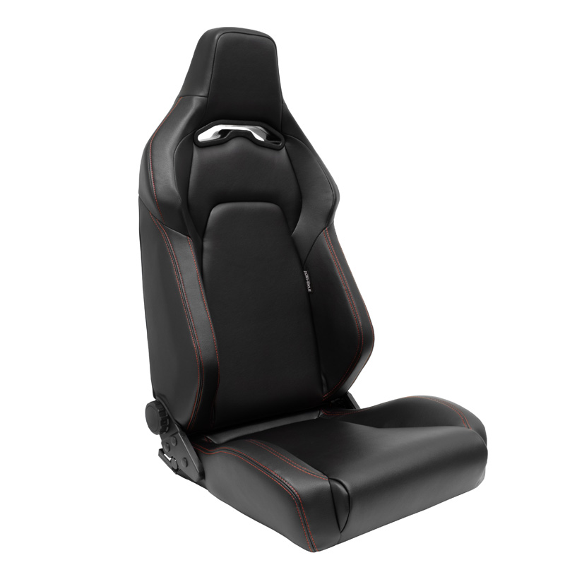 Sport seat 'VGR' - Black Synthetic leather + Red stitching - Dual-side reclinable back-rest - incl. slides