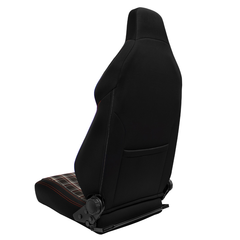 Sport seat 'VGR' - Black Fabric + Fabric in Red checkered pattern + Red stitching - Dual-side reclinable back-rest - incl. slides