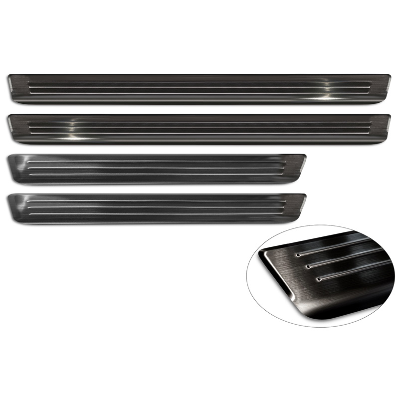 Black Inox door sill protectors  Skoda Kodiaq II (PS7) 2024- 'Lines' - 4-pieces