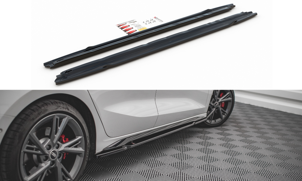 Zijskirts Diffuser passend voor Audi S3 / A3 S-Line 8Y glanzend zwart