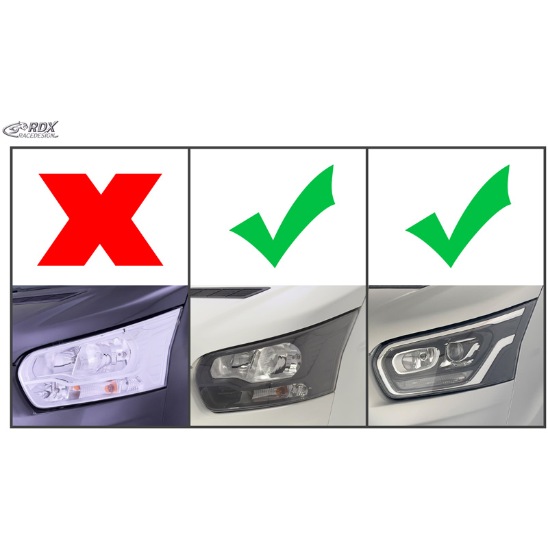 RDX Racedesign Head light spoilers  Ford Transit (Xenon and black Halogen headlights) 2014- (ABS)