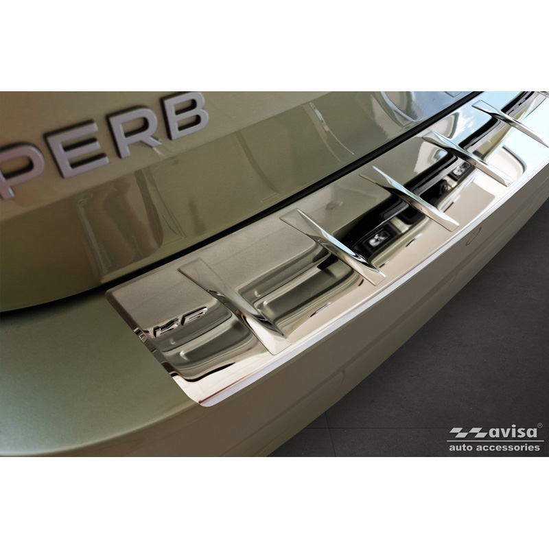 Chrome Stainless Steel Rear bumper protector  Skoda Superb IV Combi 2023- 'Ribs'