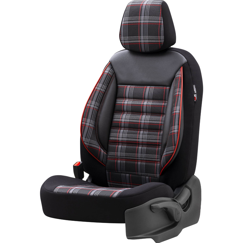 Universal Fabric Seat cover set 'Sports' Black/Grey/Red - 11-pieces -  Side-Airbags