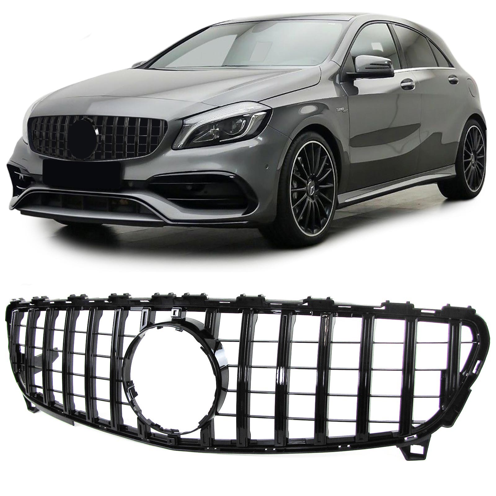 Grill passend voor Mercedes A-Klasse W176 15-.. Zwart Glans