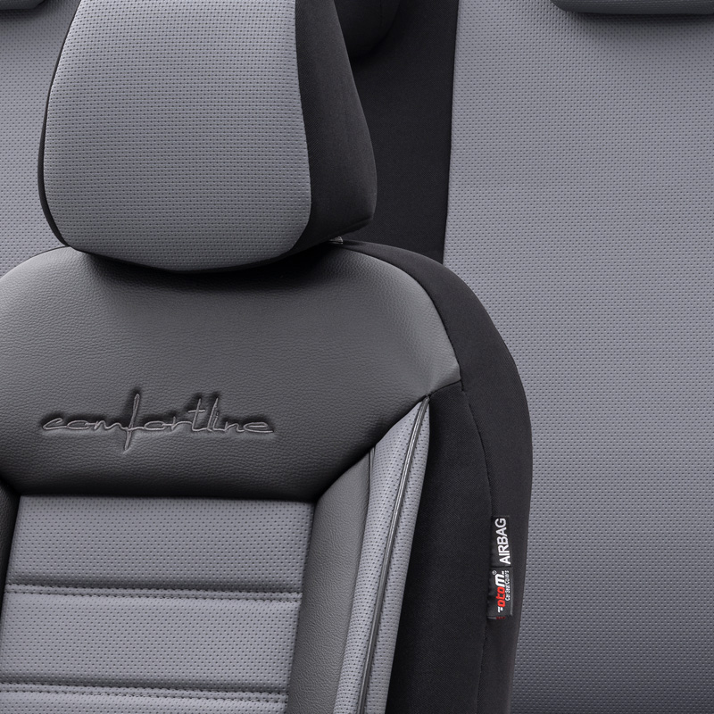 Universal Leather/Fabric Seat cover set 'Comfortline' Black/Grey - 11-pieces -  Side-Airbags