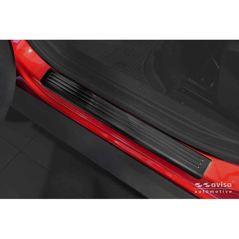 Avisa Black Stainless Steel door sill protectors  Opel Frontera (EV) 2024- - 'Lines' - 4-pieces