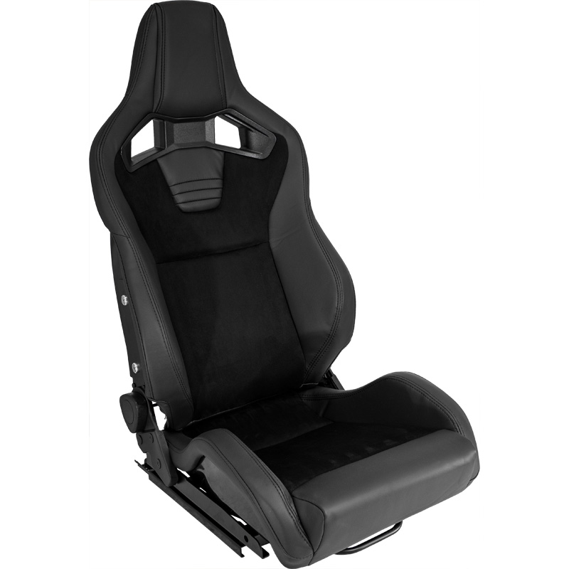 Sport seat 'NK Premium' - Black Suede + Black PVC leather - Dual-side reclinable fibreglass back-rest - incl. slides