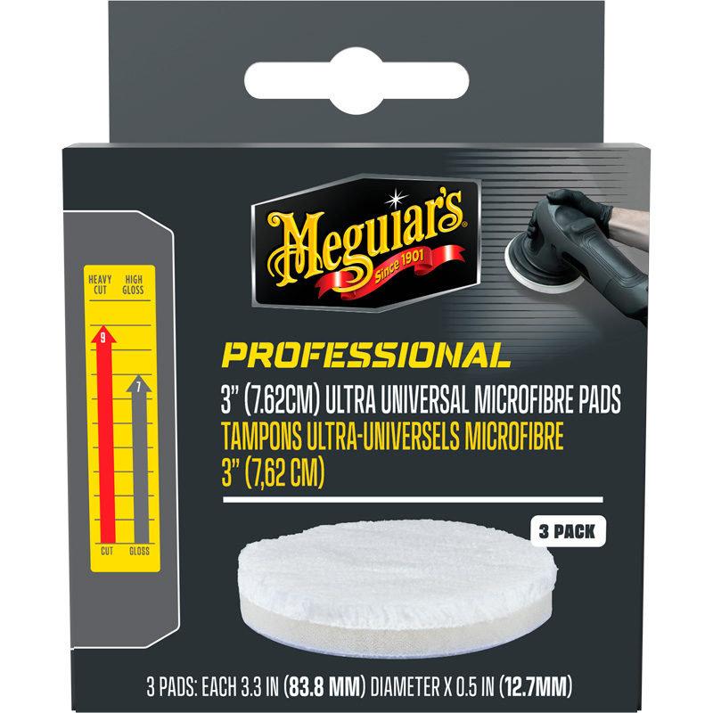 Meguiar's Professional Ultra Universal Microfibre Pads - 3.3'' diameter x 0.5'' (84mm x 12.7mm) - white - set of 3