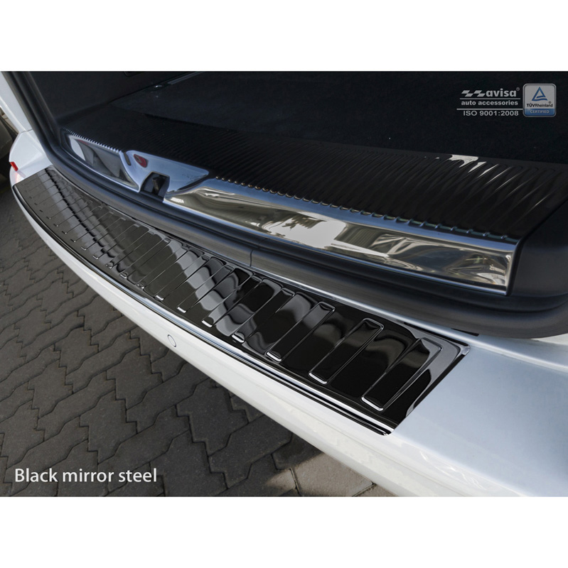 Black Mirror Stainless Steel Rear bumper protector  Volkswagen Transporter T6 2015-2019 & FL 2019-2020 & T6.1 2020-2022 (with rear hatch) 'Ribs'