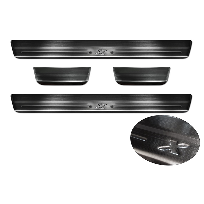 Black Stainless Steel Door sill protectors  Toyota Aygo X 2022- 'Lines X' - 4-pieces