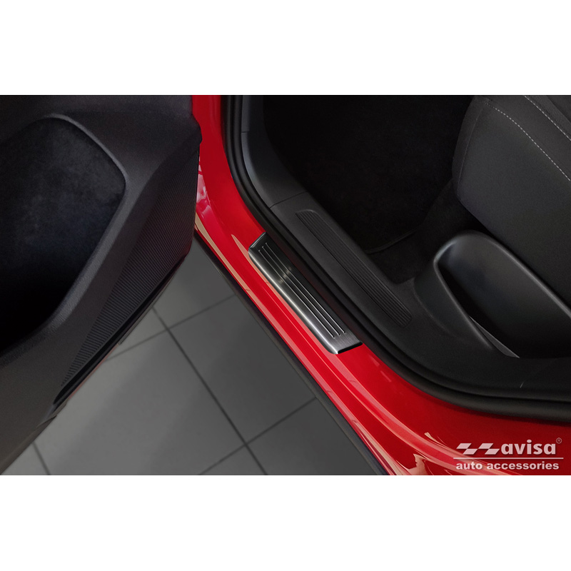 Black Inox door sill protectors  Volkswagen Tiguan II 2016-2020 & FL 2020- incl. Allspace 2017-2020 & FL 2020-2024 - 'Lines' - 4-pieces