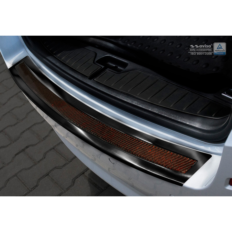 Stainless Steel Rear bumper protector 'Deluxe'  BMW 5-Series F11 Touring 2010-2016 Black/Red-Black Carbon