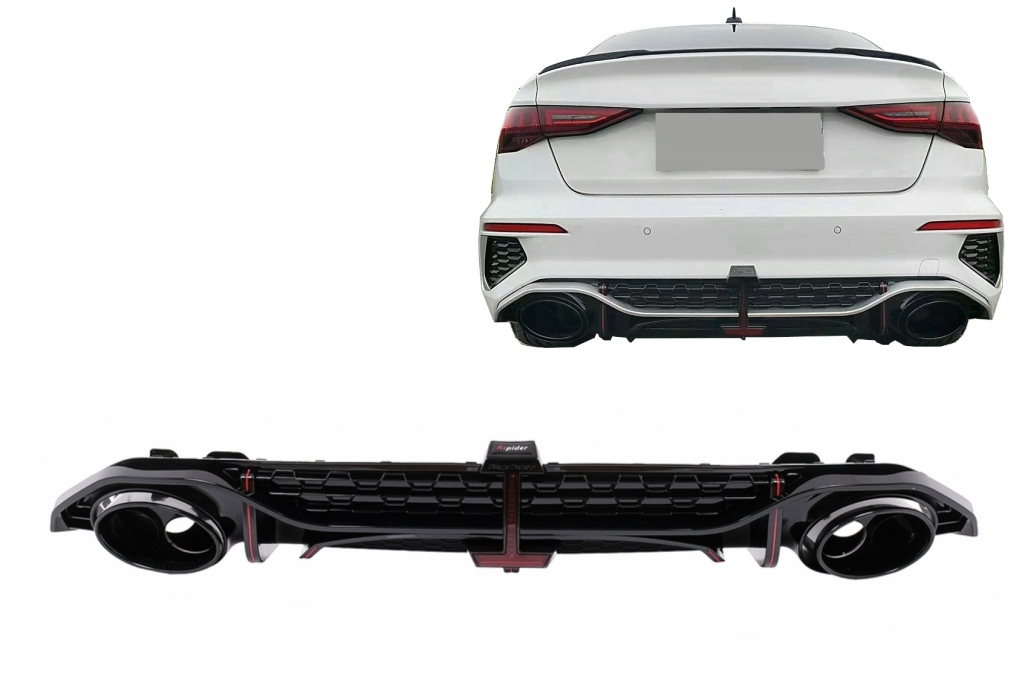 Diffuser passend voor Audi S3 Sedan 8Y RS-Look Zwart met sierstukken