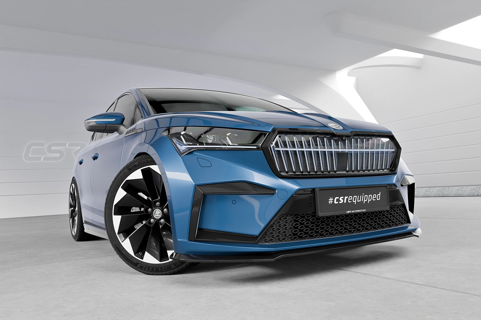 Voorspoiler passend voor Skoda Enyaq glans zwart