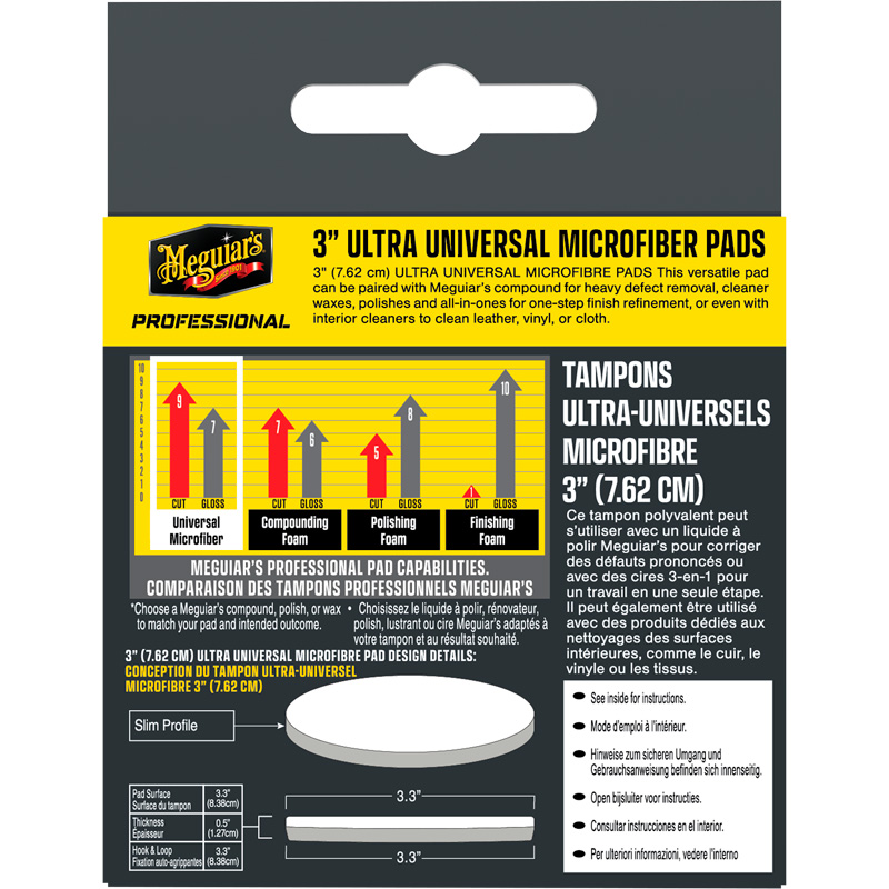 Meguiar's Professional Ultra Universal Microfibre Pads - 3.3'' diameter x 0.5'' (84mm x 12.7mm) - white - set of 3