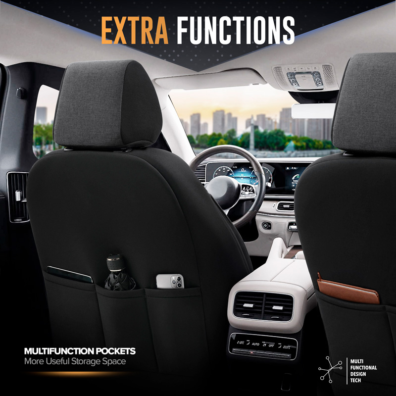Universal Linen/Leather/Fabric Seat cover set 'Throne' Black/Grey/Red - 11-pieces -  Side-Airbags