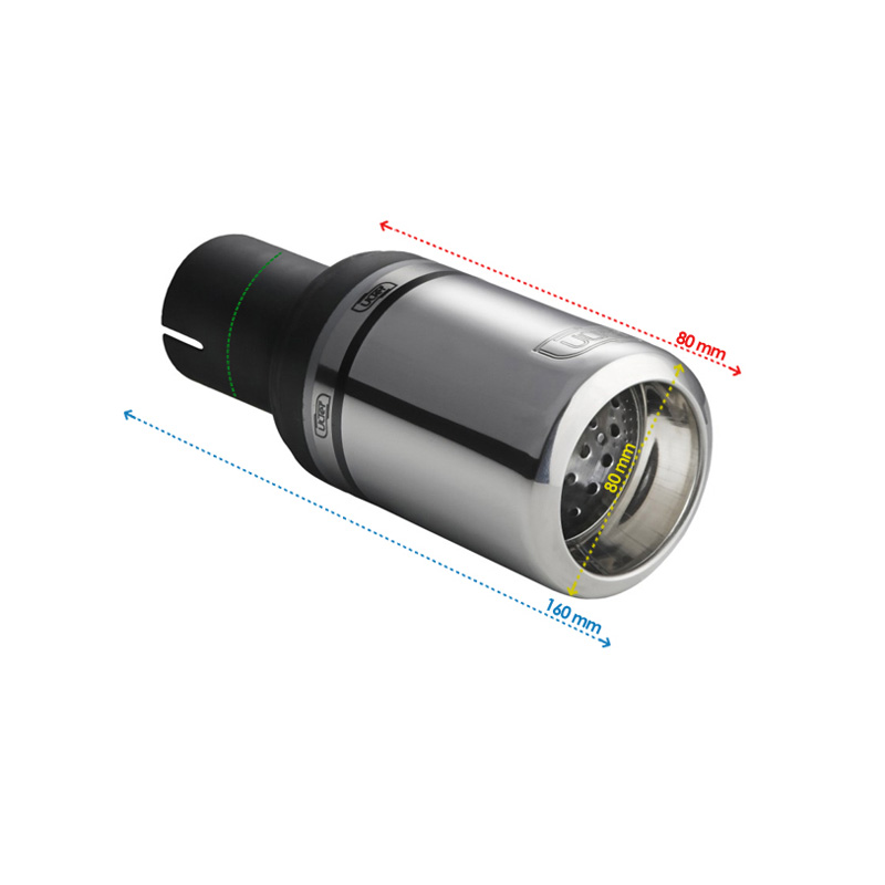 Ulter Sport Exhaust finisher - Round Ø80mm Big Rim - Length 80mm - Installation ->50mm - Inox