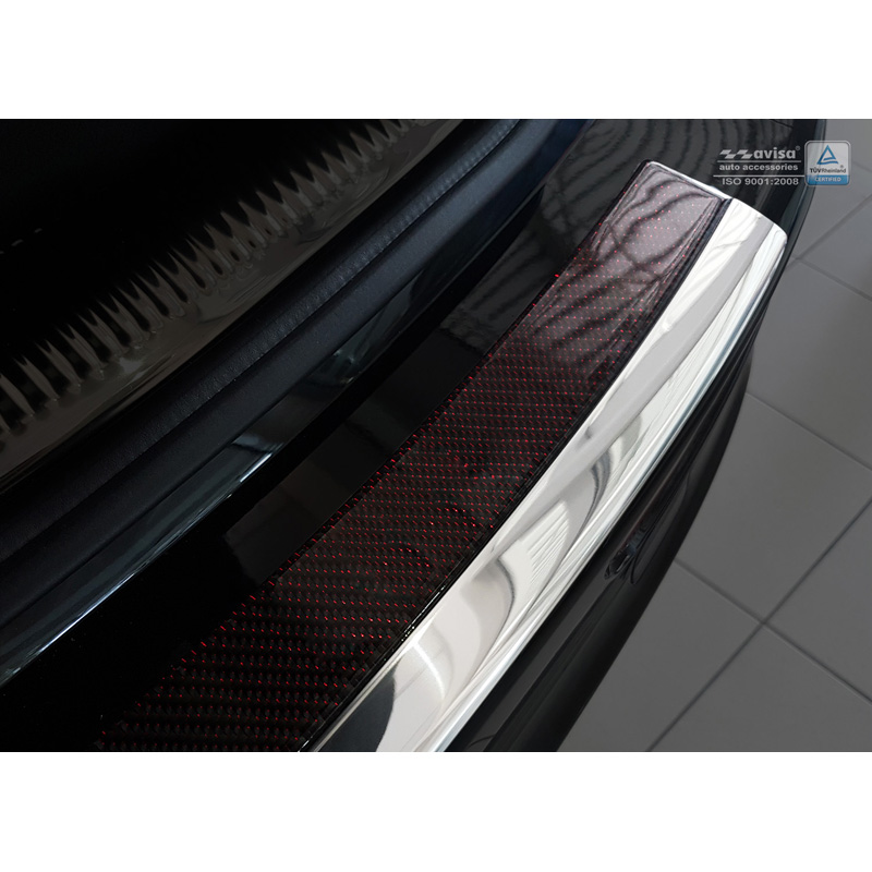 Stainless Steel Rear bumper protector 'Deluxe'  Audi Q5 2008-2016 Chrome/Red-Black Carbon