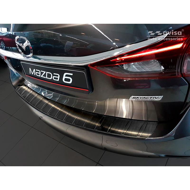 Black Stainless Steel Rear bumper protector  Mazda 6 III (GJ) Combi 2012- 'Ribs' 'Long'