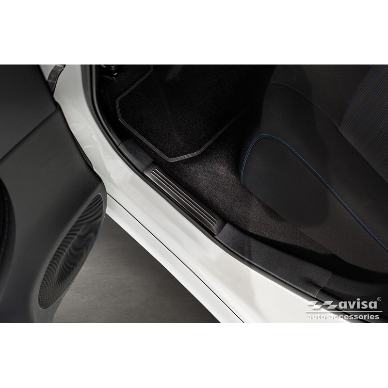 Black Stainless Steel Door sill protectors  Nissan Leaf II 2017- - 'Lines' - 4-pieces