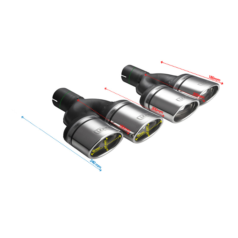 Ulter Sport Exhaust finisher (right) - Double Oval 95x65mm Slanted - Length 200/180mm - Installation ->50mm - Inox