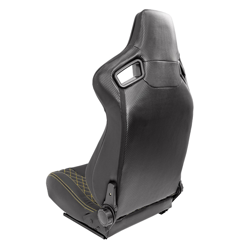 Sport seat 'AK' - Black Synthetic leather + Yellow stitching - Dual-side reclinable back-rest - incl. slides