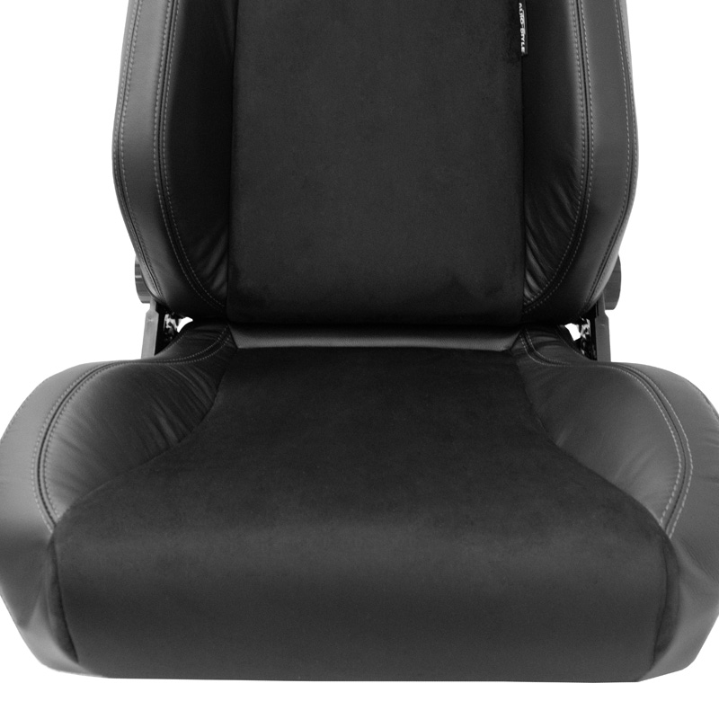 Sport seat 'VGR Premium' - Black leather & alcantara + Silver stitching - Dual-side reclinable back-rest - incl. slides