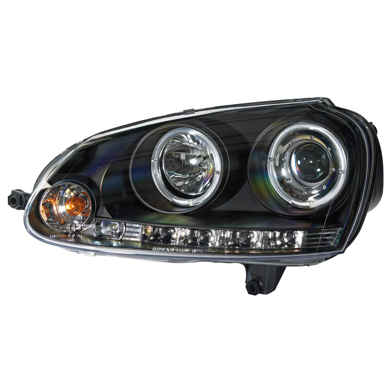 Set Headlights  Volkswagen Golf V 2003-2008 - Black - incl. Halos