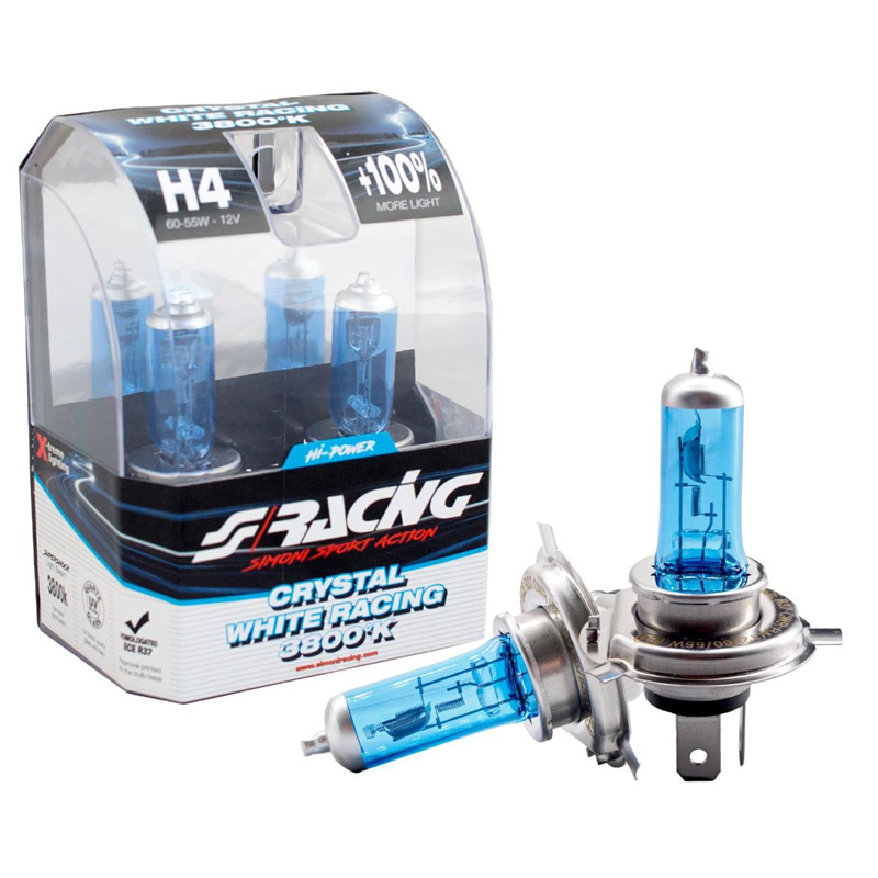 Simoni Racing Halogen Bulbs 'Crystal White Racing' H4 (3800K) 12V/60-55W, set of 2 pieces ECE-R37