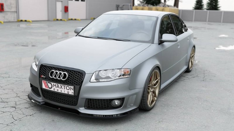 Voorspoiler passend voor Audi RS4 B7 V.1 Glanzend Zwart