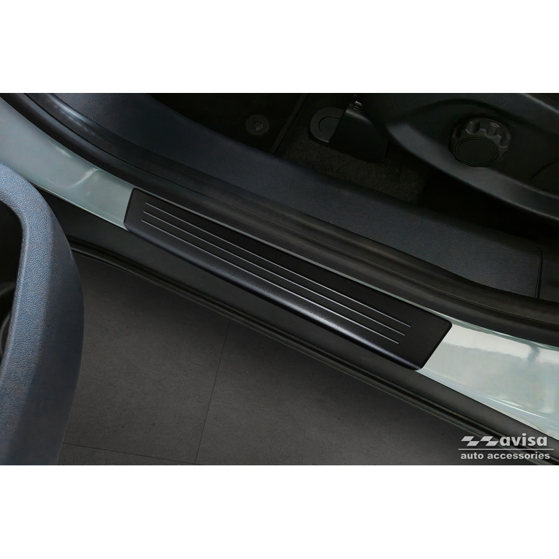 Black Inox door sill protectors  Ford Tourneo Courier II 2023- 'Lines' - 4-pieces