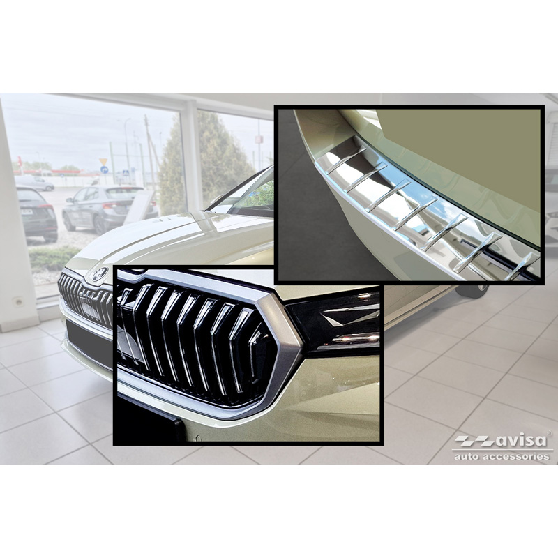 Chrome Stainless Steel Rear bumper protector  Skoda Superb IV Combi 2023- 'Ribs'
