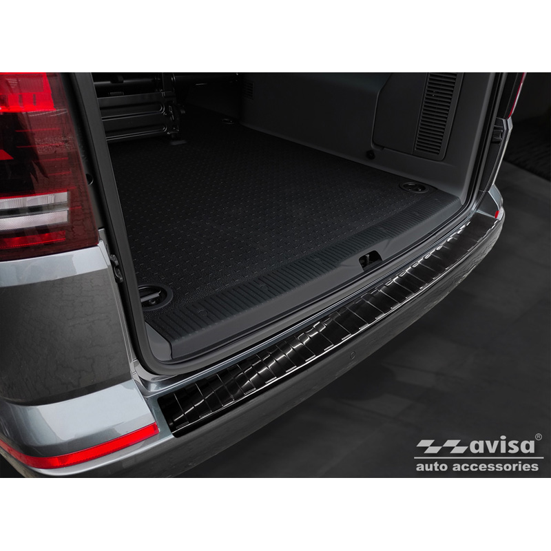 Black Stainless Steel Rear bumper protector  Volkswagen Caravelle T6 2015- & FL 2019- (with rear hatch) 'Ribs'