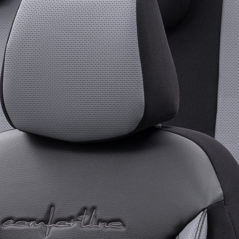 Universal Leather/Fabric Seat cover set 'Comfortline' Black/Grey - 11-pieces -  Side-Airbags