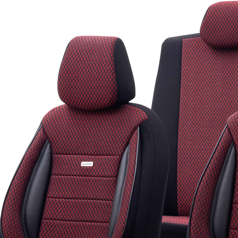 Universal Fabric Seat cover set 'SelectedFit Sports' Black/Red - 11-pieces -  Side-Airbags