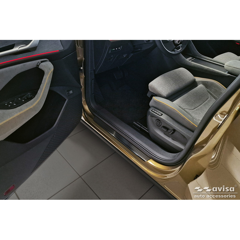 Black Inox door sill protectors  Skoda Kodiaq II (PS7) 2024- 'Lines' - 4-pieces