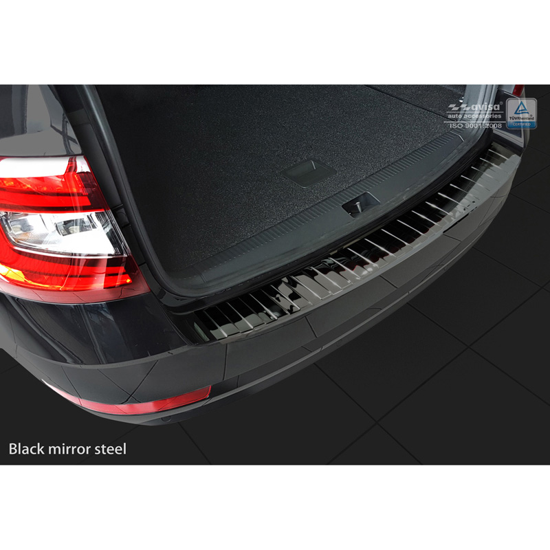 Black Mirror Stainless Steel Rear bumper protector  Skoda Octavia III Kombi Facelift 2017-2020 'Ribs'