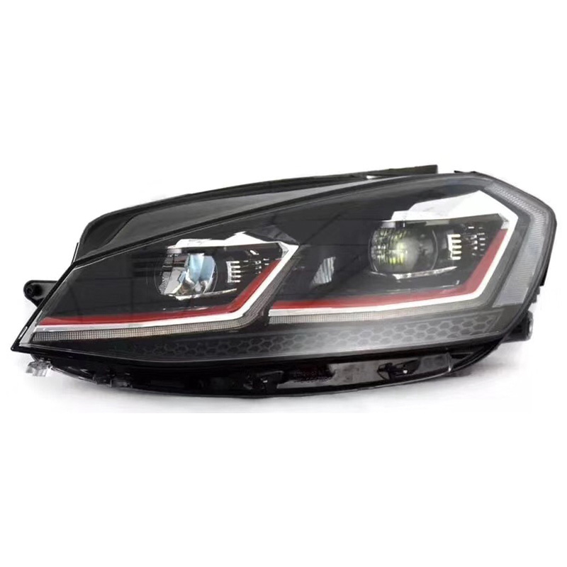 Set Headlights  Volkswagen Golf VII Facelift (7.5) 2017- - Black/Red - incl. Dynamic Running Light